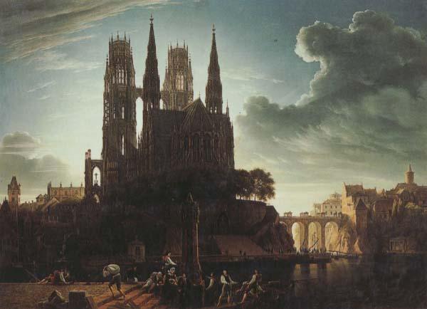 Karl friedrich schinkel Gothic Cathedral by the Waterside (mk45) oil painting image